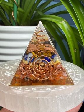 New handmade Chakra Orgonite Pyramid with Copper Spiral Energy Cleanser